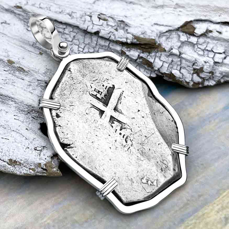 1715 Fleet Shipwreck Rare 8 Reale Piece of Eight Sterling Silver Pendant - the Cobb Coin Company Collection