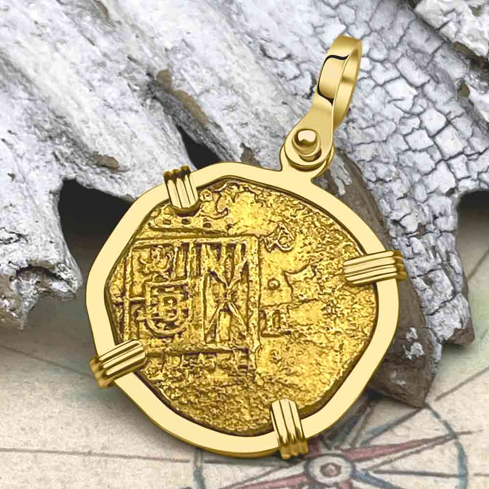 Pirate Era Circa 1615 22K Gold Two Escudo - the Legendary Doubloon - 18K Gold Pendant