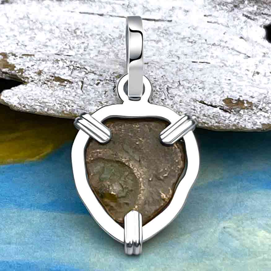 Heart Shaped Biblical Widow&#39;s Mite Sterling Silver Pendant | Artifact #6712