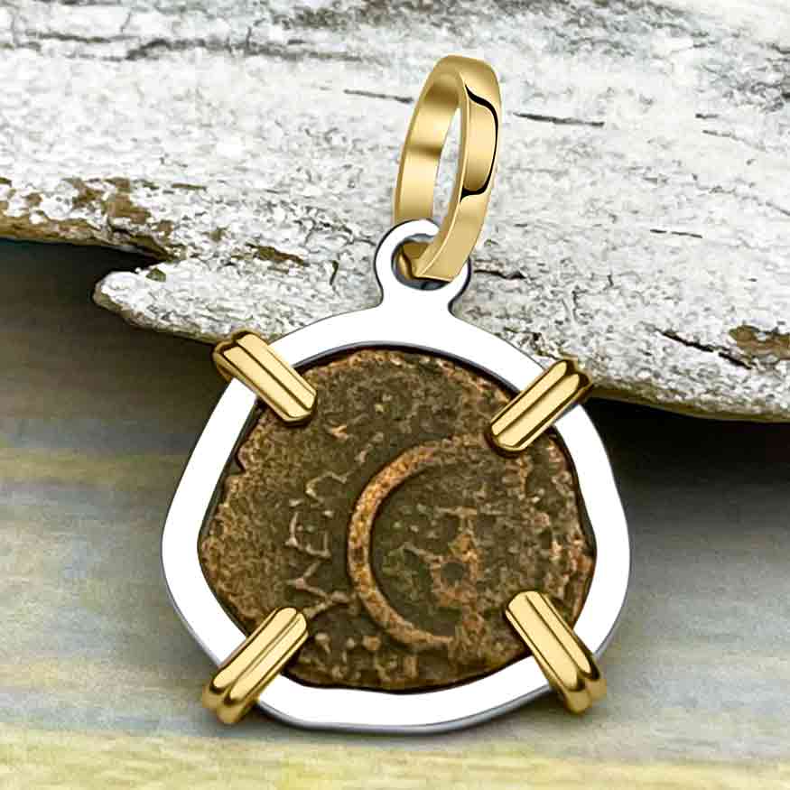 Biblical Widow&#39;s Mite 14K Gold and Sterling Silver Pendant