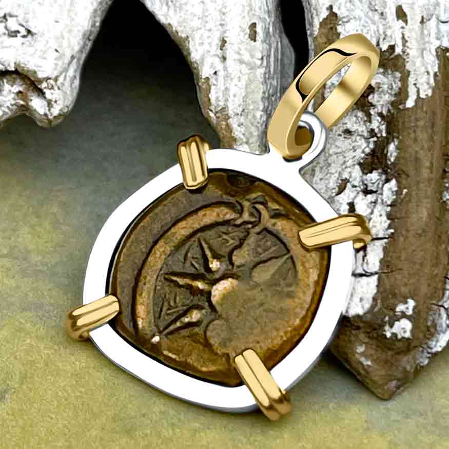 Biblical Widow&#39;s Mite 14K Gold and Sterling Silver Pendan