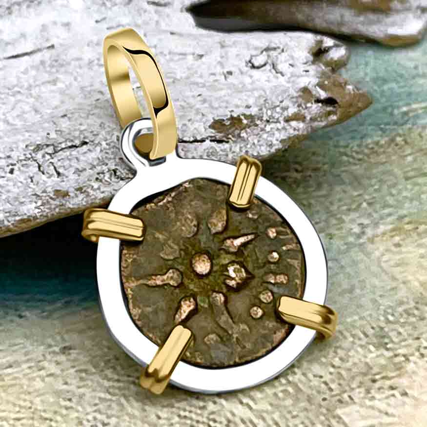 Biblical Widow&#39;s Mite 14K Gold and Sterling Silver Pendan