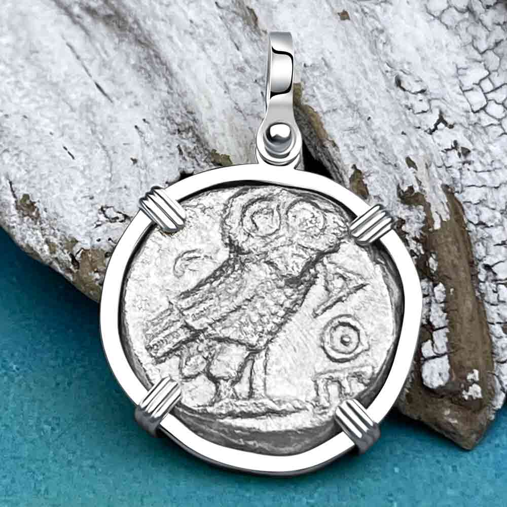 Ancient Greek Athena and the Owl Silver Tetradrachm circa 350 BC Sterling Pendant