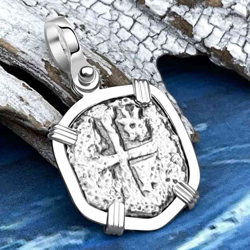 1715 Fleet Shipwreck Spanish One Reale &quot;Piece of 8&quot; Sterling Silver Pendant