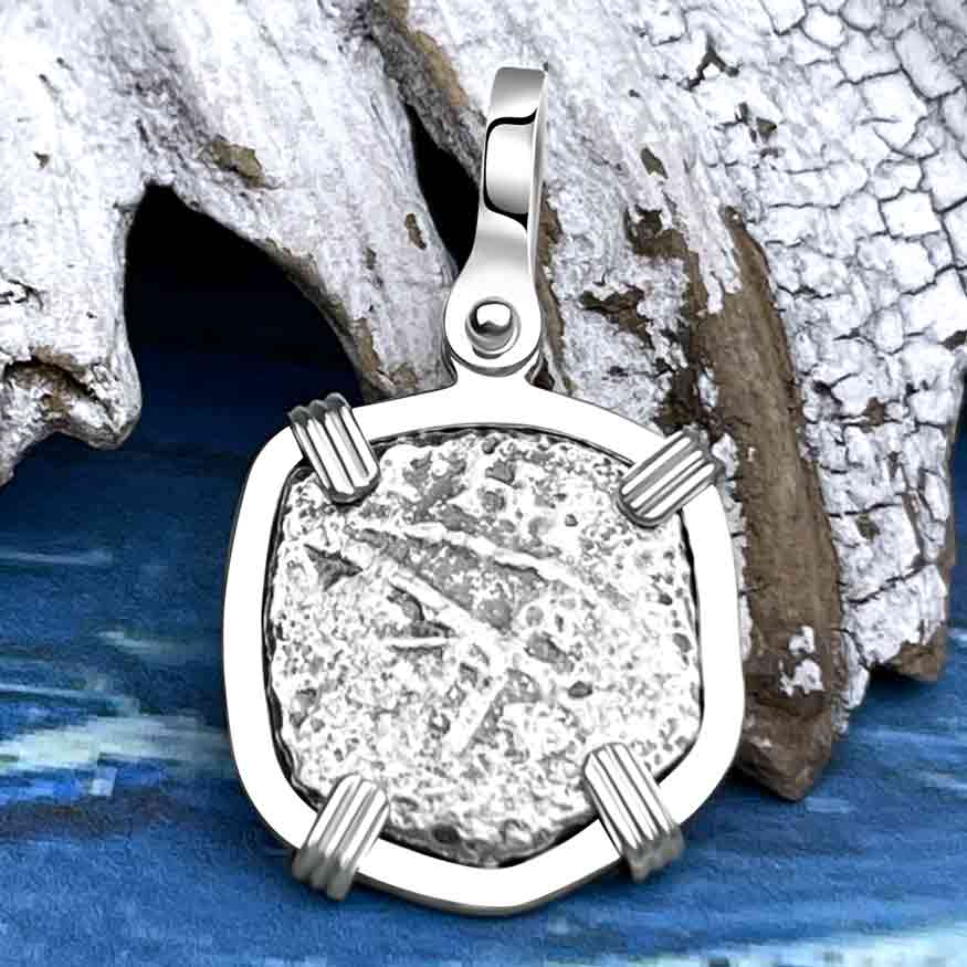 1715 Fleet Shipwreck Spanish One Reale &quot;Piece of 8&quot; Sterling Silver Pendant