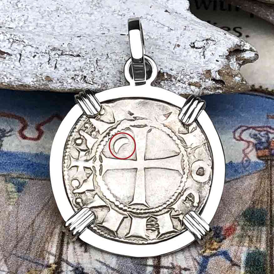 Templar Knights Era Antioch Crusader Medieval Silver Denier &quot;Helmet Head&quot; Coin of the Crusades 14K White Gold Pendant