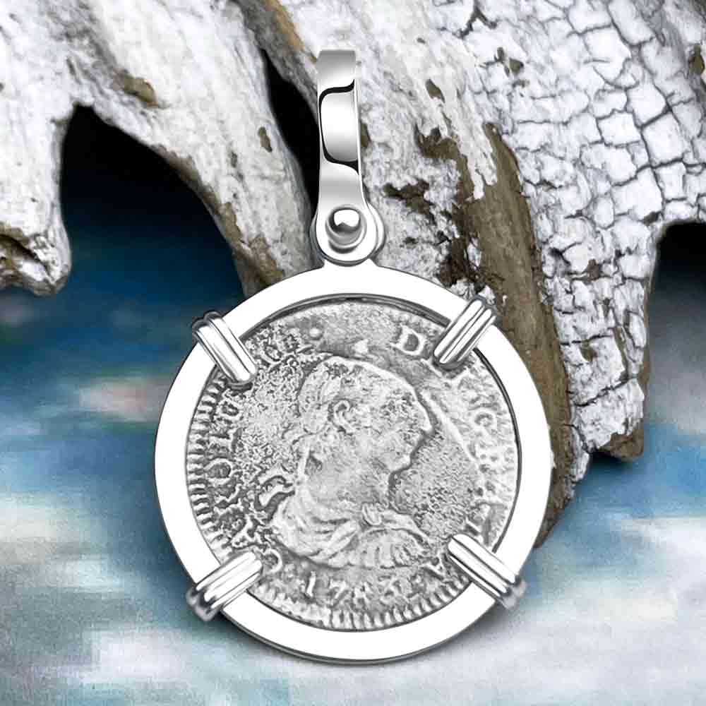 El Cazador Shipwreck 1783 1/2 Reale Sterling Silver Treasure Coin Pendant