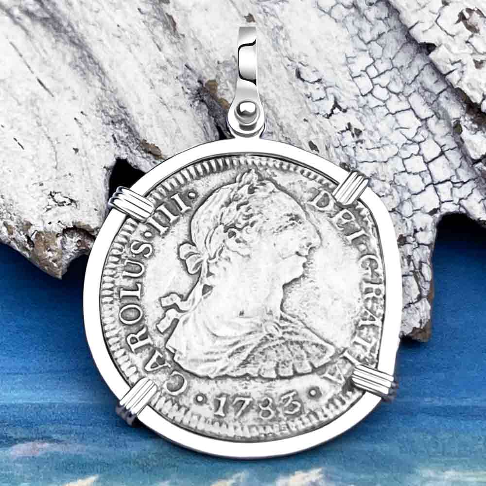 El Cazador Shipwreck 1783 2 Reale "Piece of 8" Silver Treasure Coin Sterling Silver Pendant
