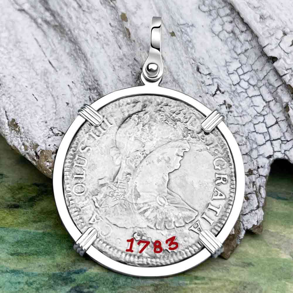 El Cazador Shipwreck 1783 2 Reale "Piece of 8" Silver Treasure Coin Sterling Silver Pendant