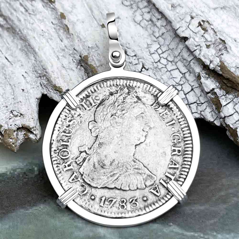 El Cazador Shipwreck 1783 2 Reale "Piece of 8" Silver Treasure Coin Sterling Silver Pendant 