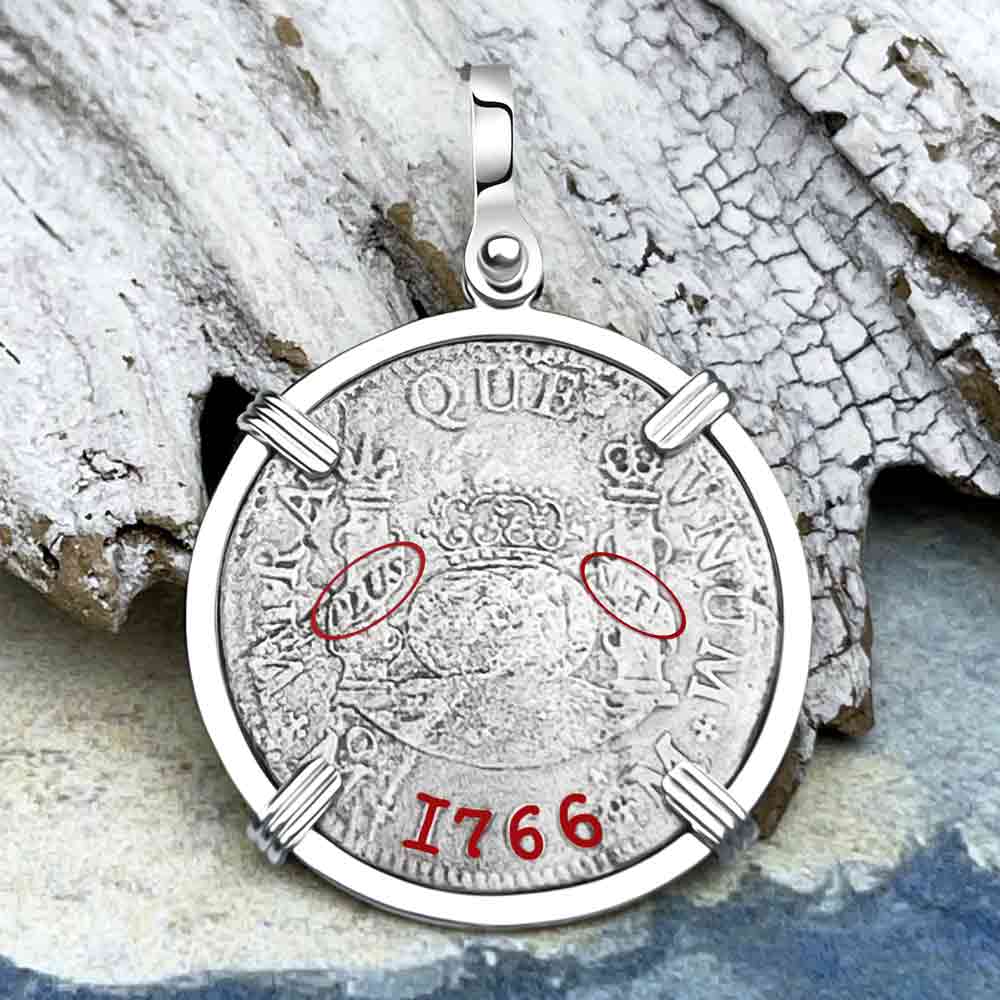 El Cazador Shipwreck Rare 1766 Pillar Dollar 2 Reale Sterling Silver Treasure Coin Pendant