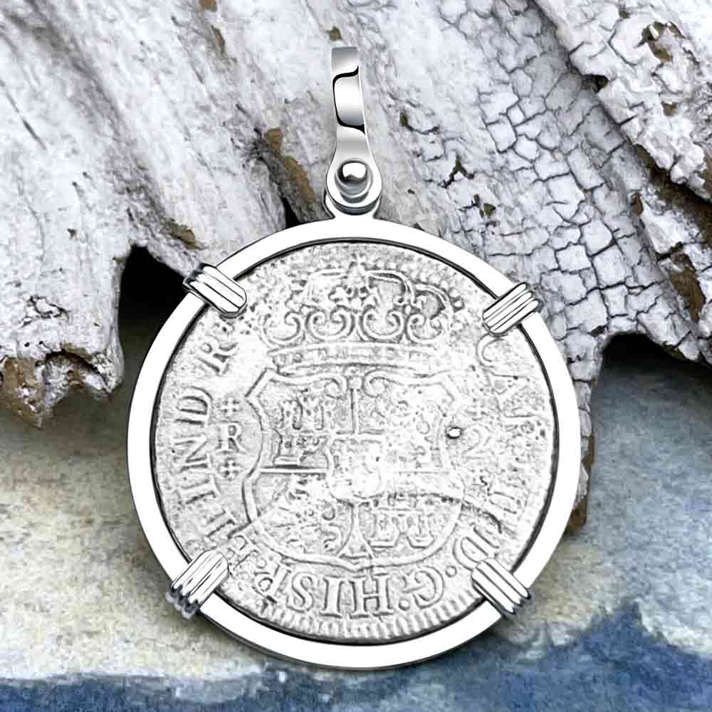 El Cazador Shipwreck Rare 1766 Pillar Dollar 2 Reale Sterling Silver Treasure Coin Pendant
