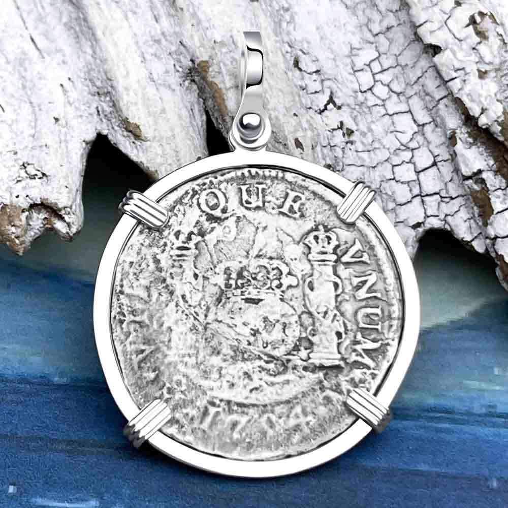 El Cazador Shipwreck Rare 1754 Pillar Dollar 2 Reale Sterling Silver Treasure Coin Pendant 