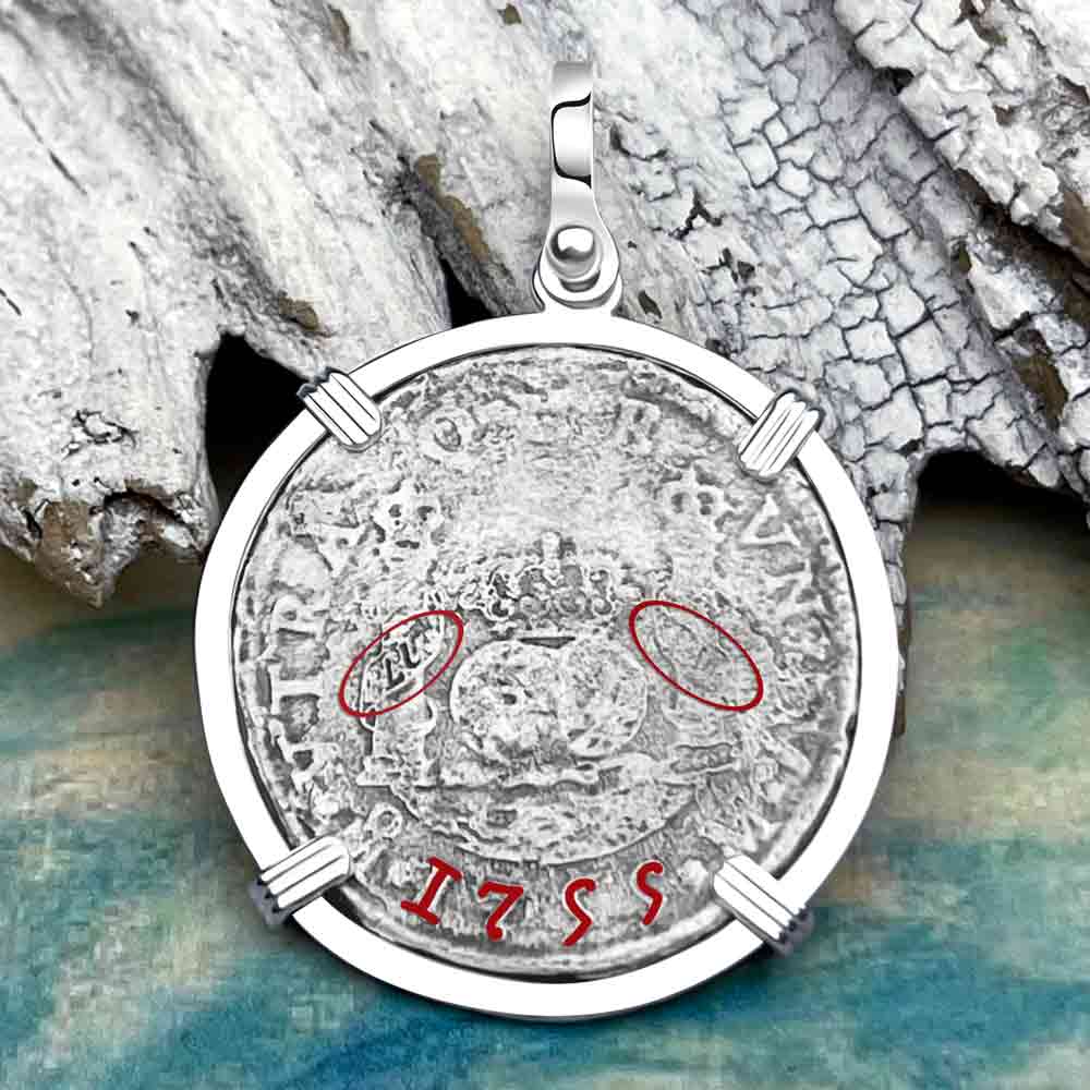 El Cazador Shipwreck Rare 1755 Pillar Dollar 2 Reale Sterling Silver Treasure Coin Pendant