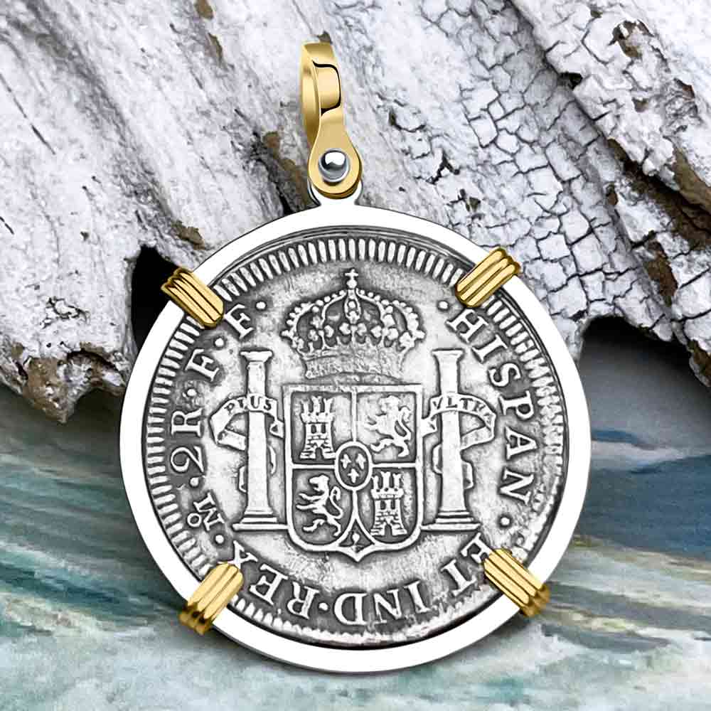 El Cazador Shipwreck 1783 2 Reale "Piece of 8" 14K Gold & Silver Treasure Coin Pendant