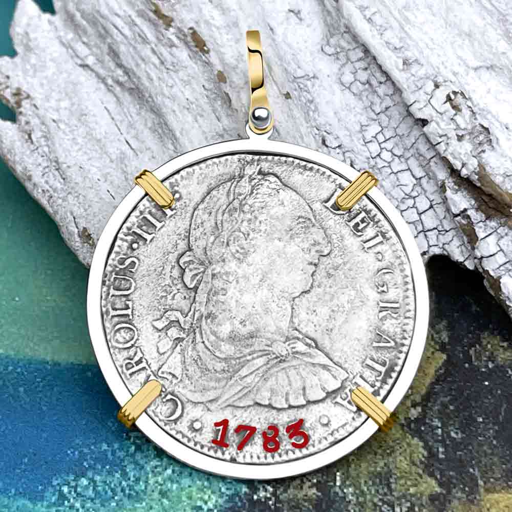 El Cazador Shipwreck 1783 8 Reale "Piece of 8" 14K Gold & Silver Treasure Coin Pendant