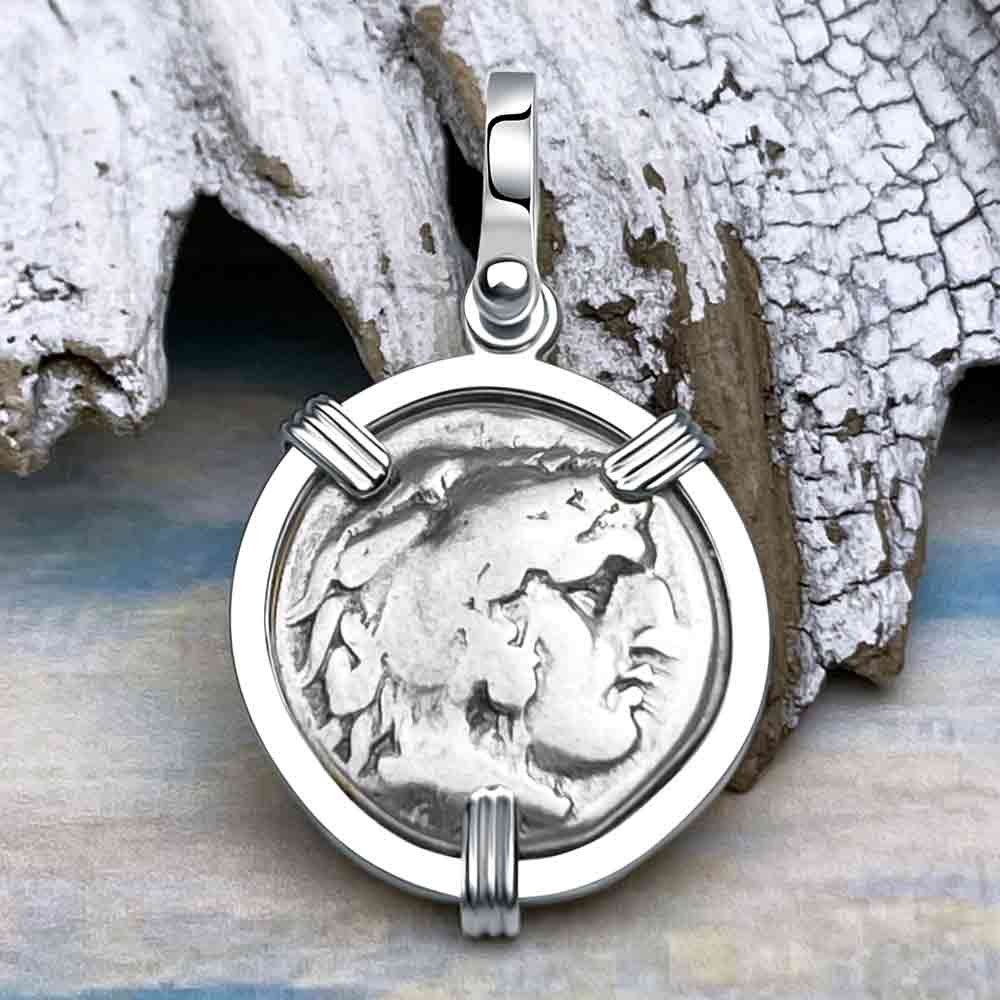 Ancient Greek Alexander the Great Silver Drachm Coin Sterling Silver Pendant