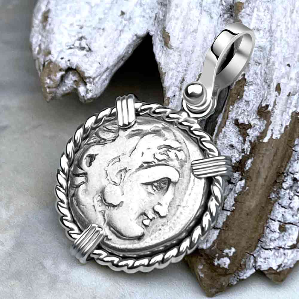 Zeus Enthroned Holding and Eagle and Scepter of Supreme PowerAncient Greek Alexander the Great Silver Drachm Coin Sterling Silver Pendant