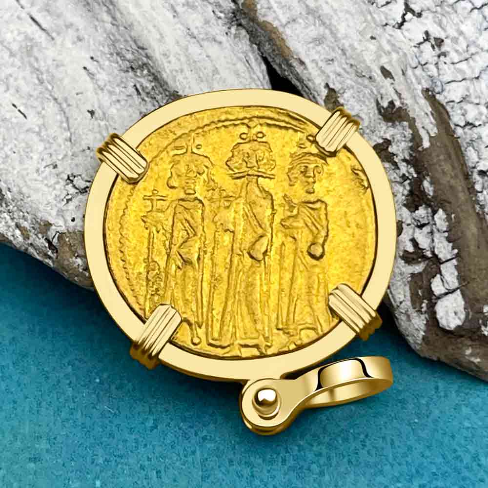 Byzantine Empire 24K Gold &quot;Victory&quot; Cross Solidus Coin Circa 639 AD in 18K Gold Pendant | Artifact #6788