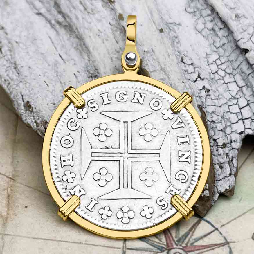 Portuguese 200 Reis &quot;In This Sign Conquer&quot; Crusaders&#39; Cross 14K Gold Pendant | Artifact #6790