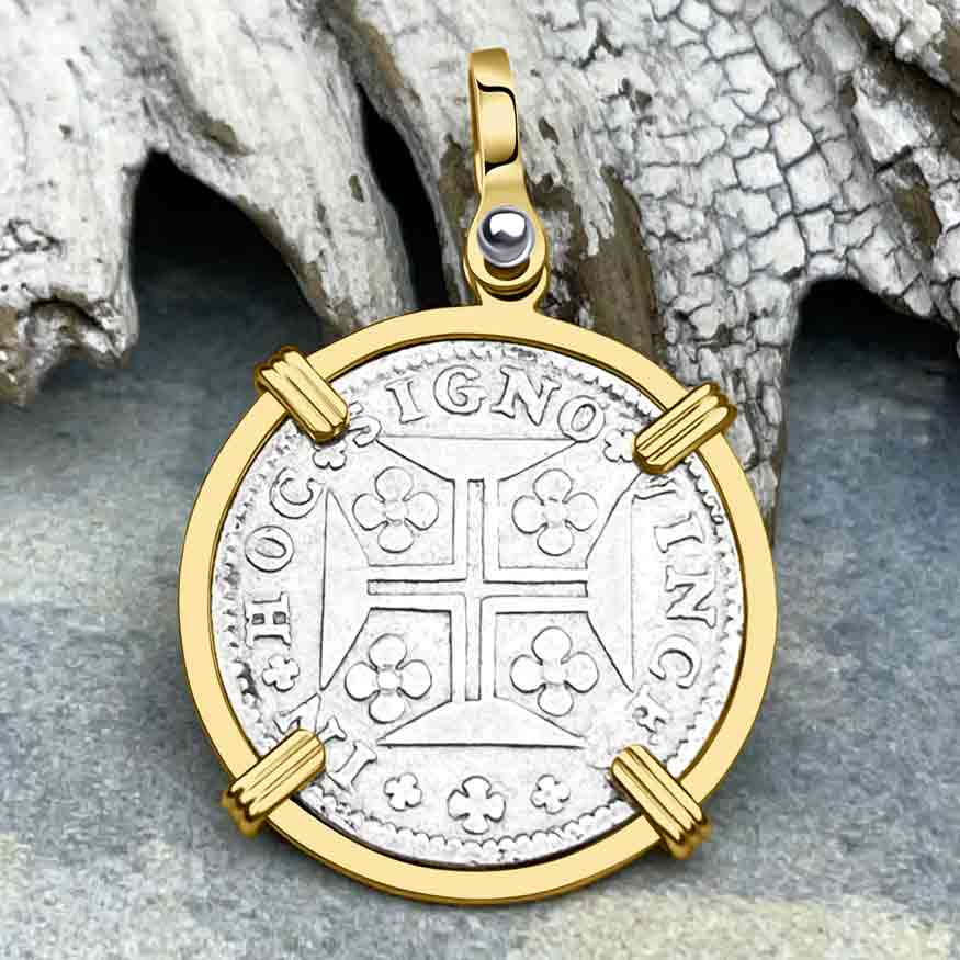 Portuguese 120 Reis "In This Sign Conquer" Crusaders' Cross 14K Gold Pendant