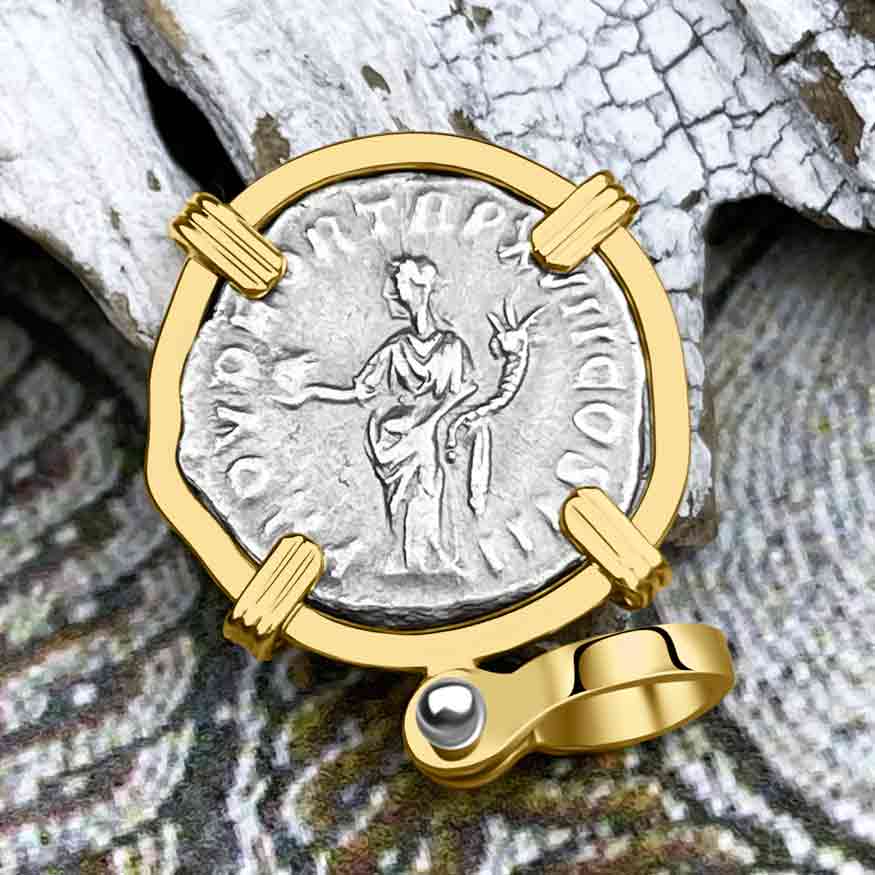 Roman Empire Silver Denarius Coin of Marcus Aurelius, the Philosopher Warrior 163 AD 14K Gold Pendant