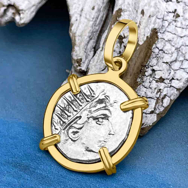 Ancient Greek Helios the Sun God & the Rose Silver Drachm Coin