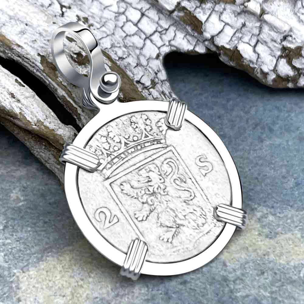 VOC - Dutch East India Company 1788 Silver 2 Stuiver Lion Coin Sterling Silver Pendant