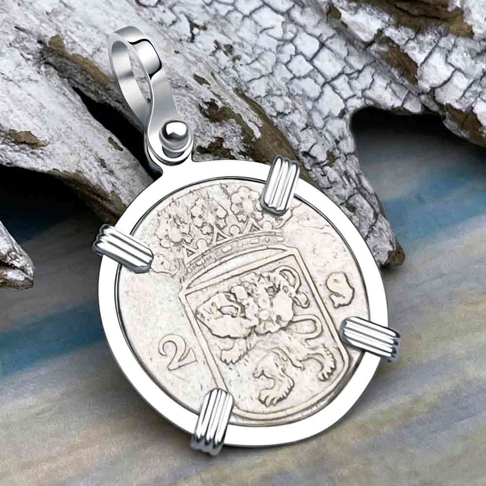  VOC - Dutch East India Company 1750 Silver 2 Stuiver Lion Coin Sterling Silver Pendant
