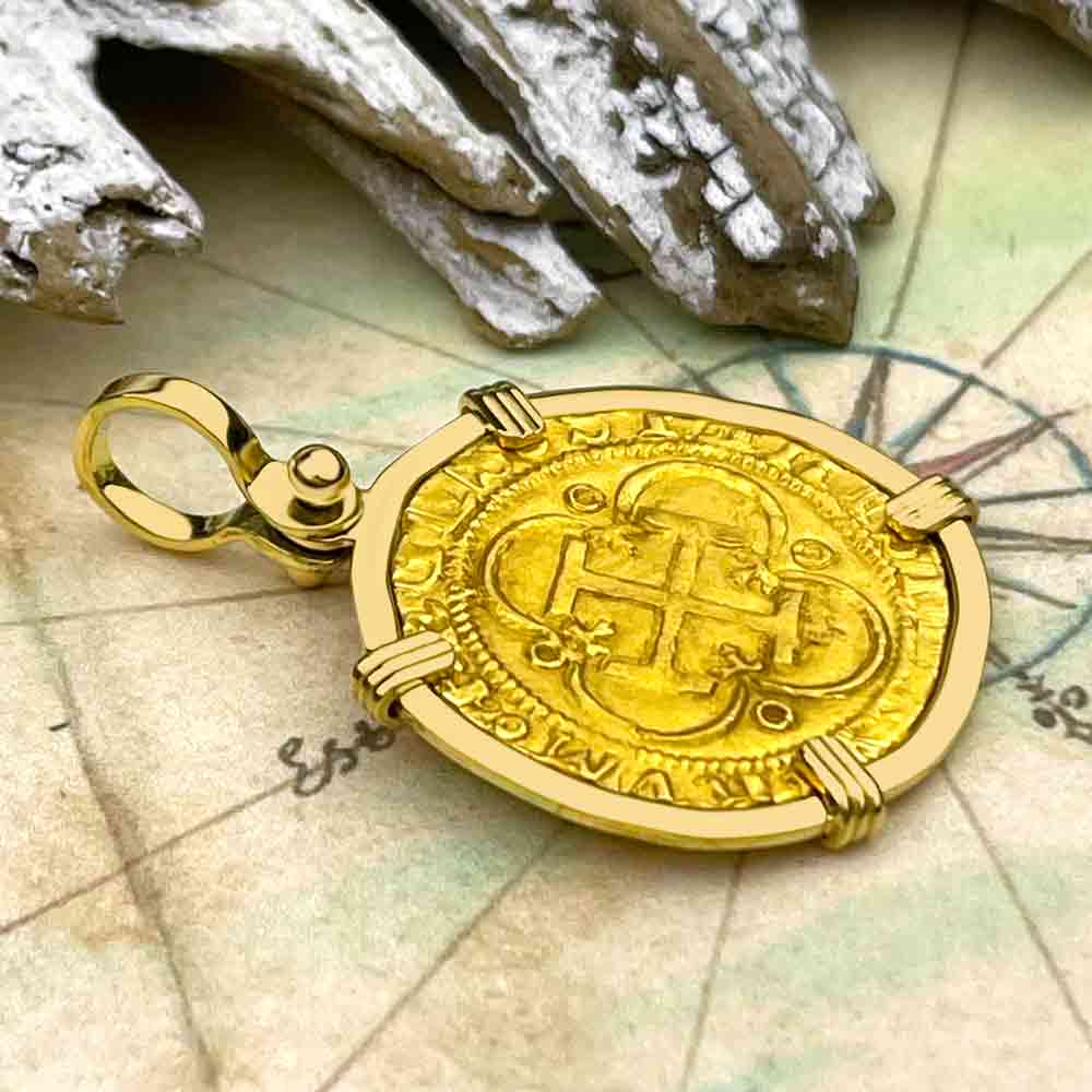 Pirate Era 1560 22K Gold One Escudo - the Legendary Doubloon - 18K Gold Pendant