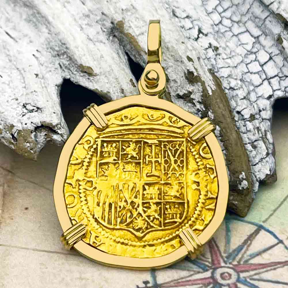 Pirate Era 1560 22K Gold One Escudo - the Legendary Doubloon - 18K Gold Pendant