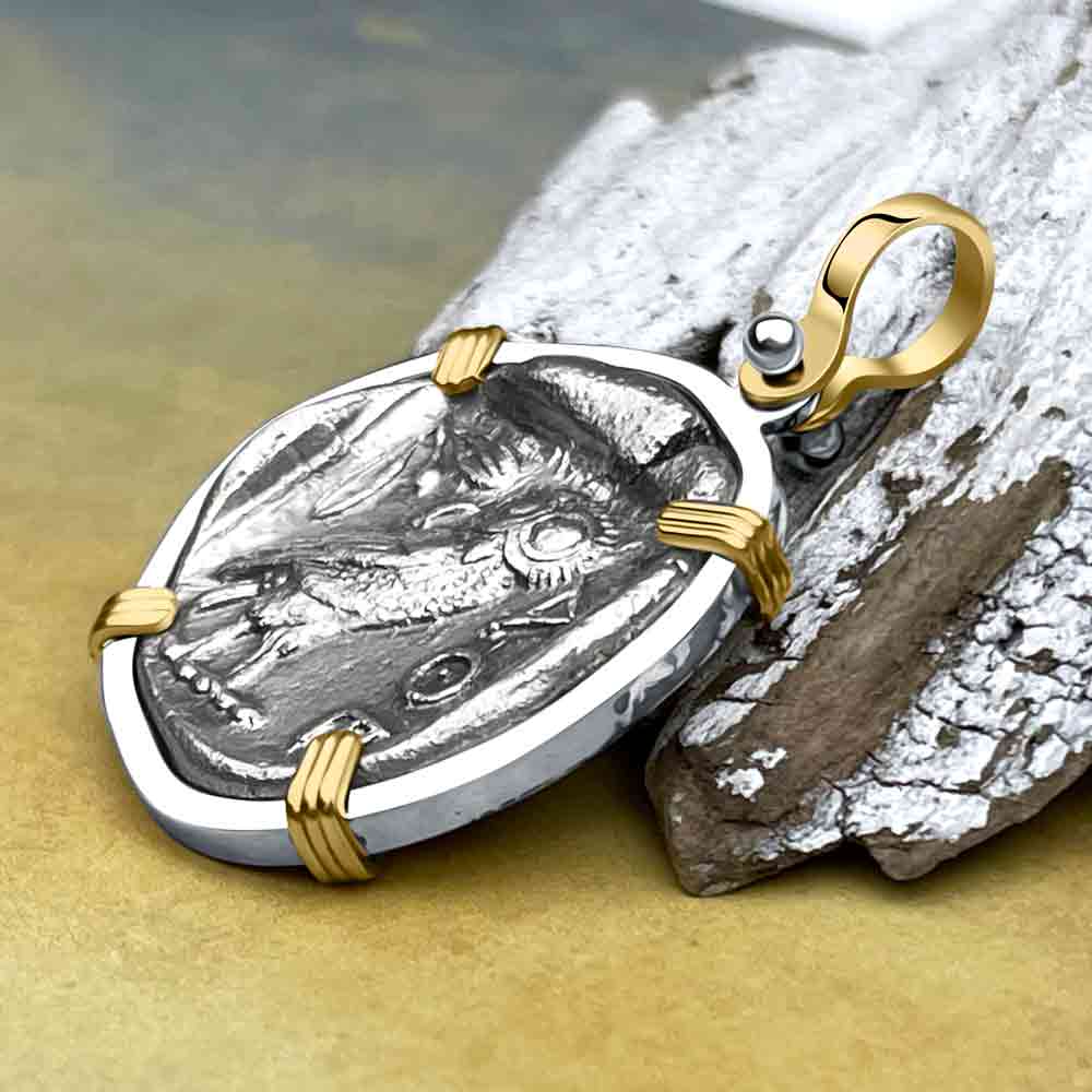 6850 Athena and the Owl Silver Tetradrachm Ancient Greek Coin 14K Gold and Sterling Silver Pendant