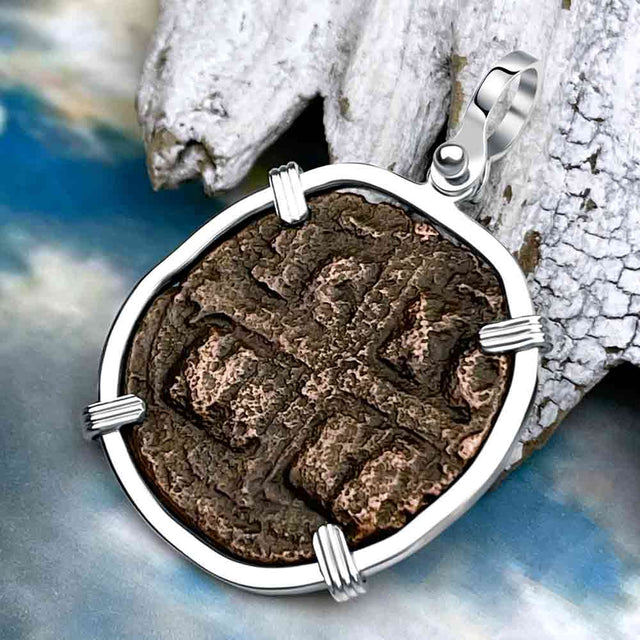 Byzantine Bronze Follis Coin - May Jesus Christ Conquer, in a Sterling Silver Pendant