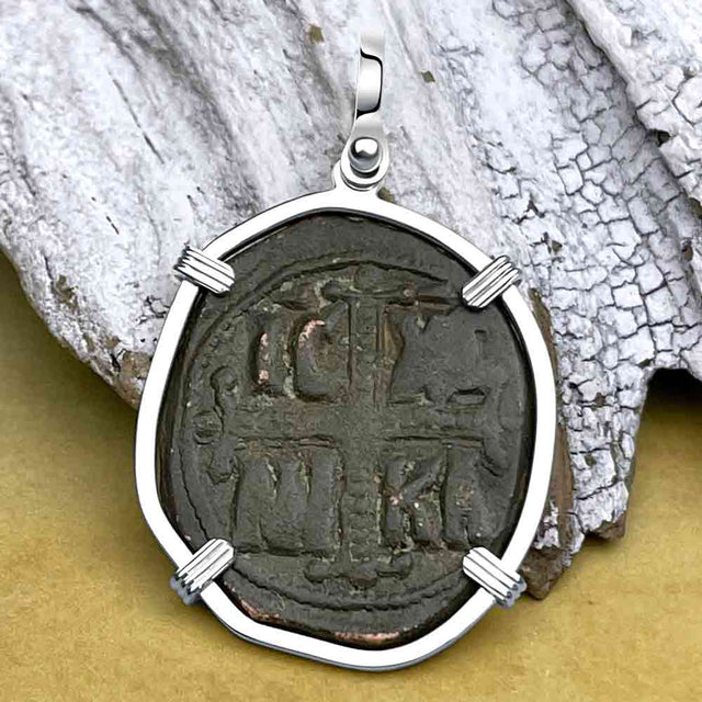 Byzantine Bronze Follis Coin - May Jesus Christ Conquer in a Sterling Silver Pendant