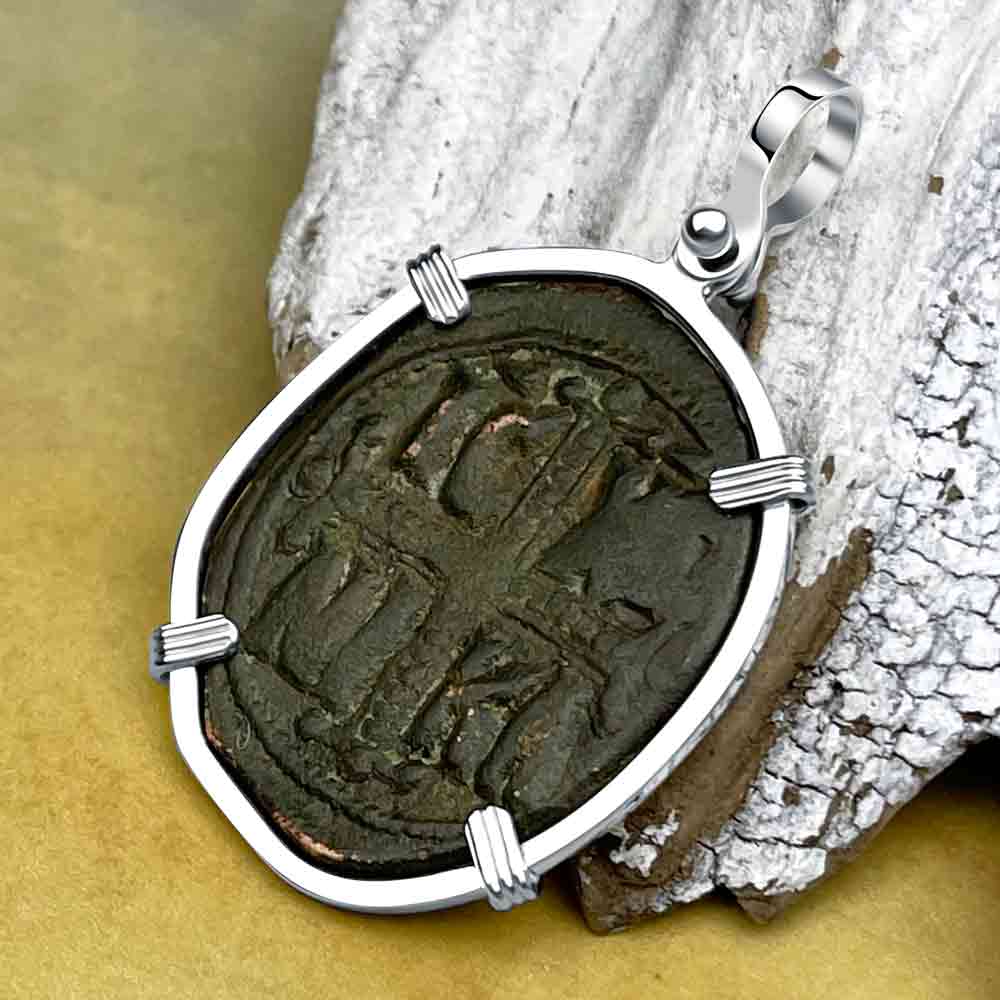 Byzantine Bronze Follis Coin - May Jesus Christ Conquer in a Sterling Silver Pendant