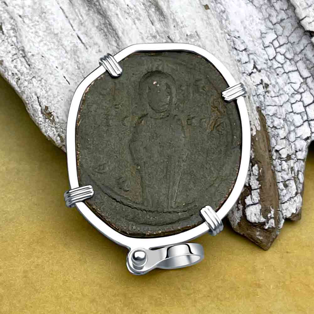 Byzantine Bronze Follis Coin - May Jesus Christ Conquer in a Sterling Silver Pendant