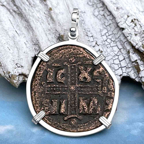 Byzantine Bronze Follis Coin - May Jesus Christ Conquer in a Sterling Silver Pendant