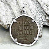 Byzantine Bronze Follis Coin - Jesus Christ, King of Kings in a Sterling Silver Pendant