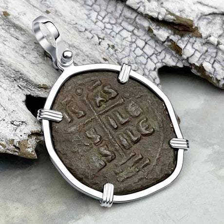 Byzantine Bronze Follis Coin - Jesus Christ, King of Kings in a Sterling Silver Pendant