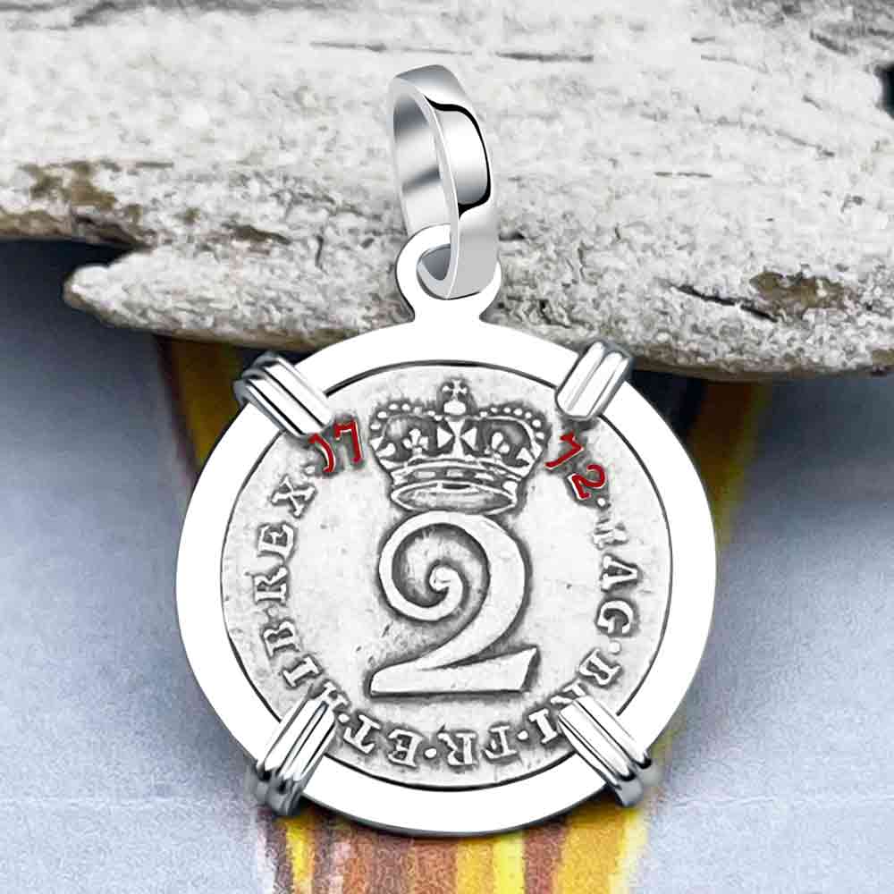 British Royal Maundy Silver 1772 King George III Twopence 14K White Gold Pendant
