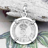 British Royal Maundy Silver 1713 Queen Anne Twopence 14K White Gold Pendant | Artifact #6877