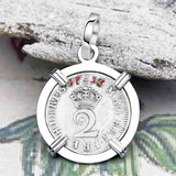 British Royal Maundy Silver 1713 Queen Anne Twopence 14K White Gold Pendant | Artifact #6877