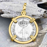 British Royal Maundy Silver 1729 King George II Fourpence 14K Gold Pendant