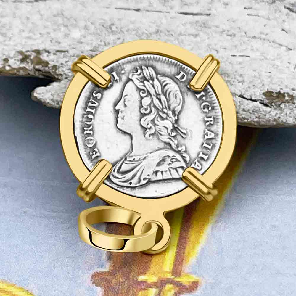 British Royal Maundy Silver 1737 King George II Twopence 14K Gold Pendant