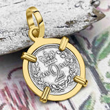 British Royal Maundy Silver 1838 Queen Victoria Twopence 14K Gold Pendant