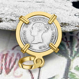British Royal Maundy Silver 1838 Queen Victoria Twopence 14K Gold Pendant