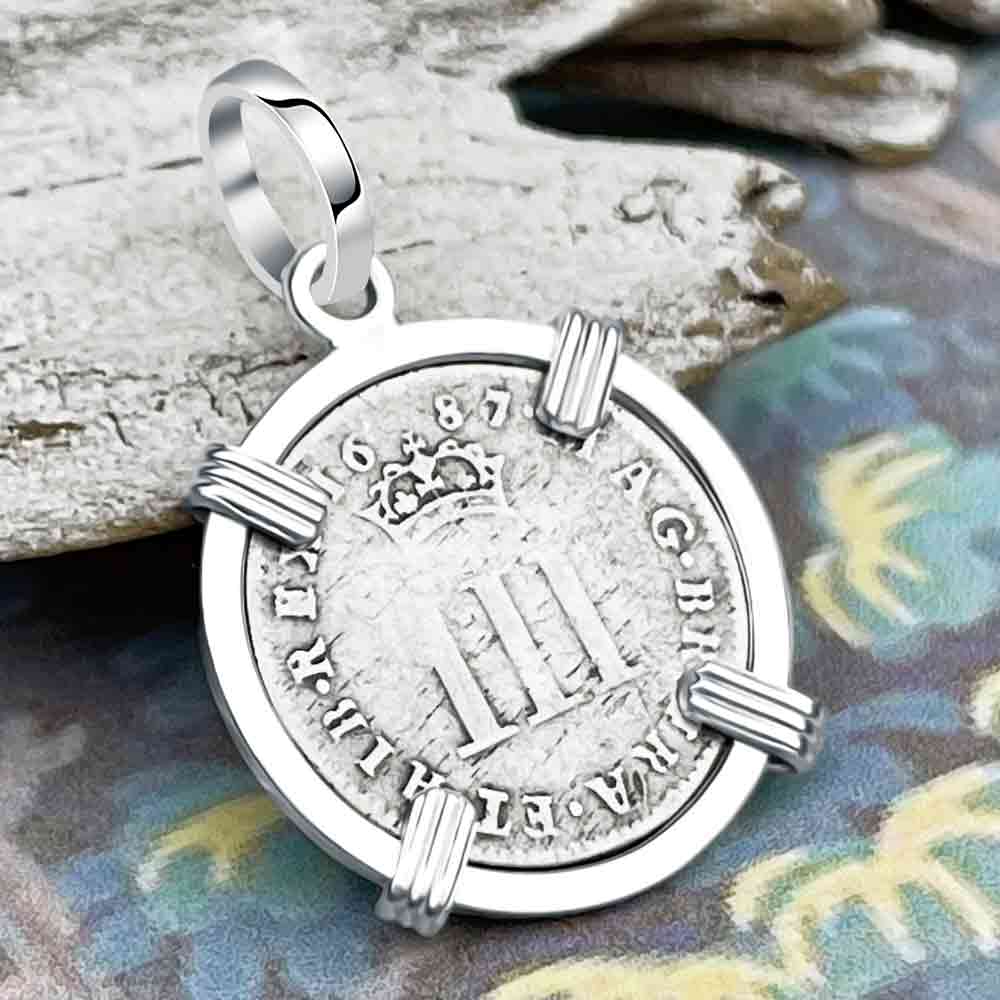 British Royal Maundy Silver 1687 King James II Threepence Sterling Silver Pendant