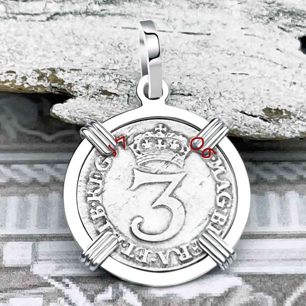 British Royal Maundy Silver 1706 Queen Anne Threepence Sterling Silver Pendant