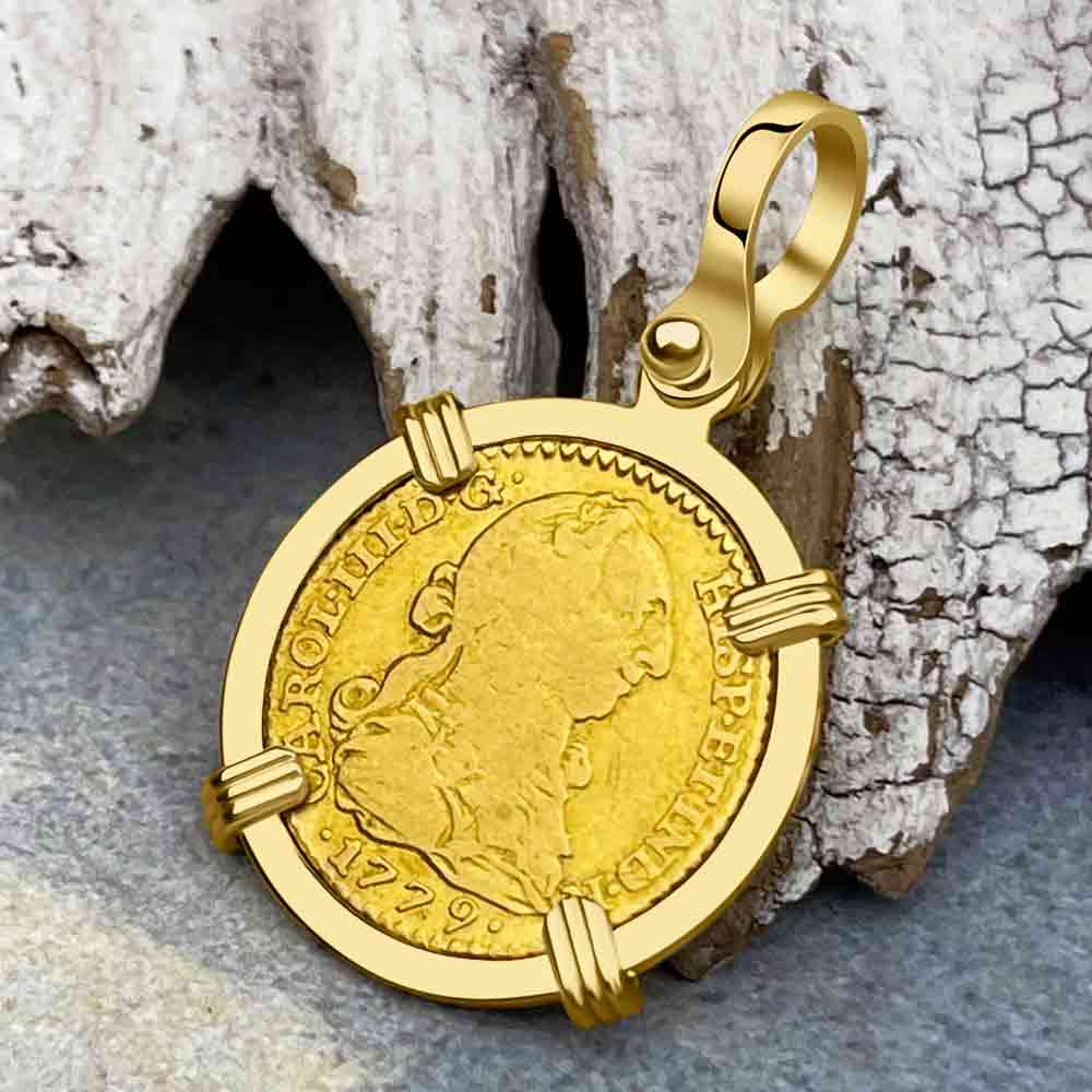 1779 Spanish 22K Gold Portrait 1 Escudo - the Legendary Doubloon - 18K Gold Pendant