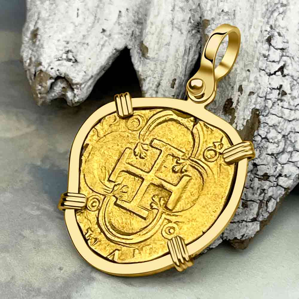 Genuine Dated 1615 22K Gold Spanish Coin 2 Escudo Doubloon Pendant